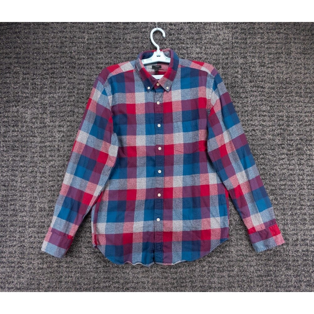 J Crew Shirt Mens Large Blue Red Plaid Flannel Slim Long Sleeve Casual Preppy